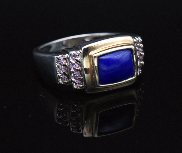 Ross-Simons - Vintage Lapis Lazuli and Pink Crystal Sterling Silver Ring - Size 9.75