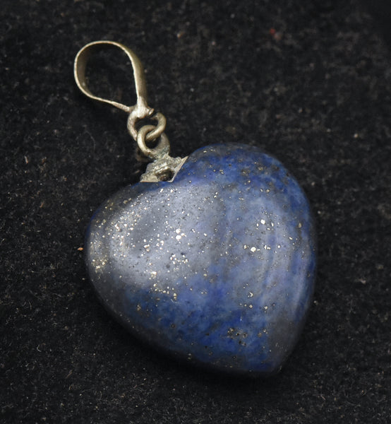 Vintage Carved Lapis Lazuli Heart Pendant