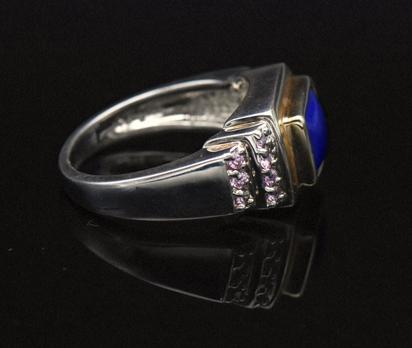 Ross-Simons - Vintage Lapis Lazuli and Pink Crystal Sterling Silver Ring - Size 9.75