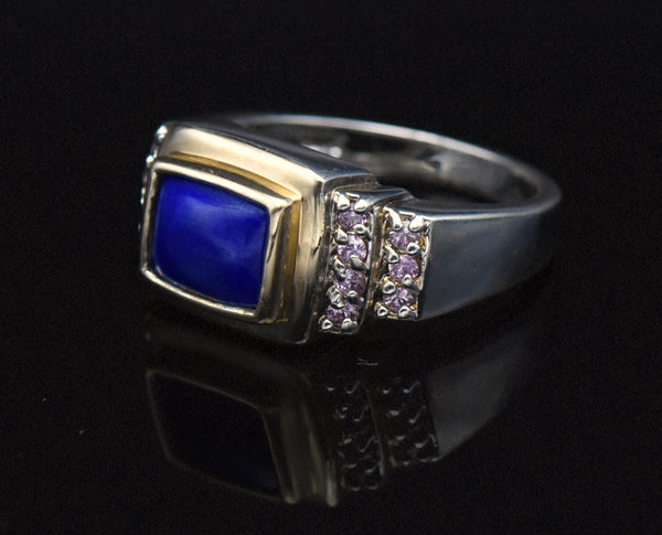 Ross-Simons - Vintage Lapis Lazuli and Pink Crystal Sterling Silver Ring - Size 9.75