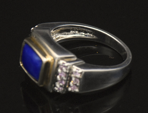 Ross-Simons - Vintage Lapis Lazuli and Pink Crystal Sterling Silver Ring - Size 9.75