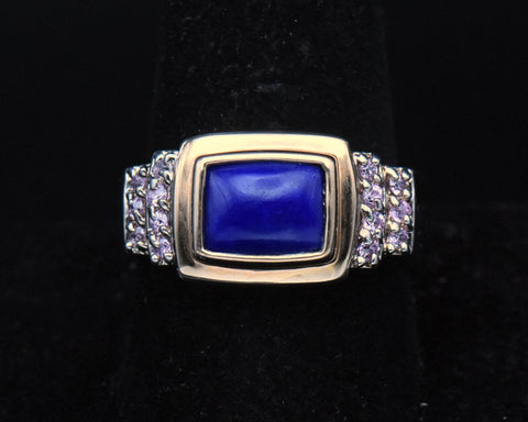 Ross-Simons - Vintage Lapis Lazuli and Pink Crystal Sterling Silver Ring - Size 9.75