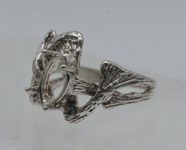 Vintage Brutalist Marquise Semi-Mount Sterling Silver Ring - Size 6.25