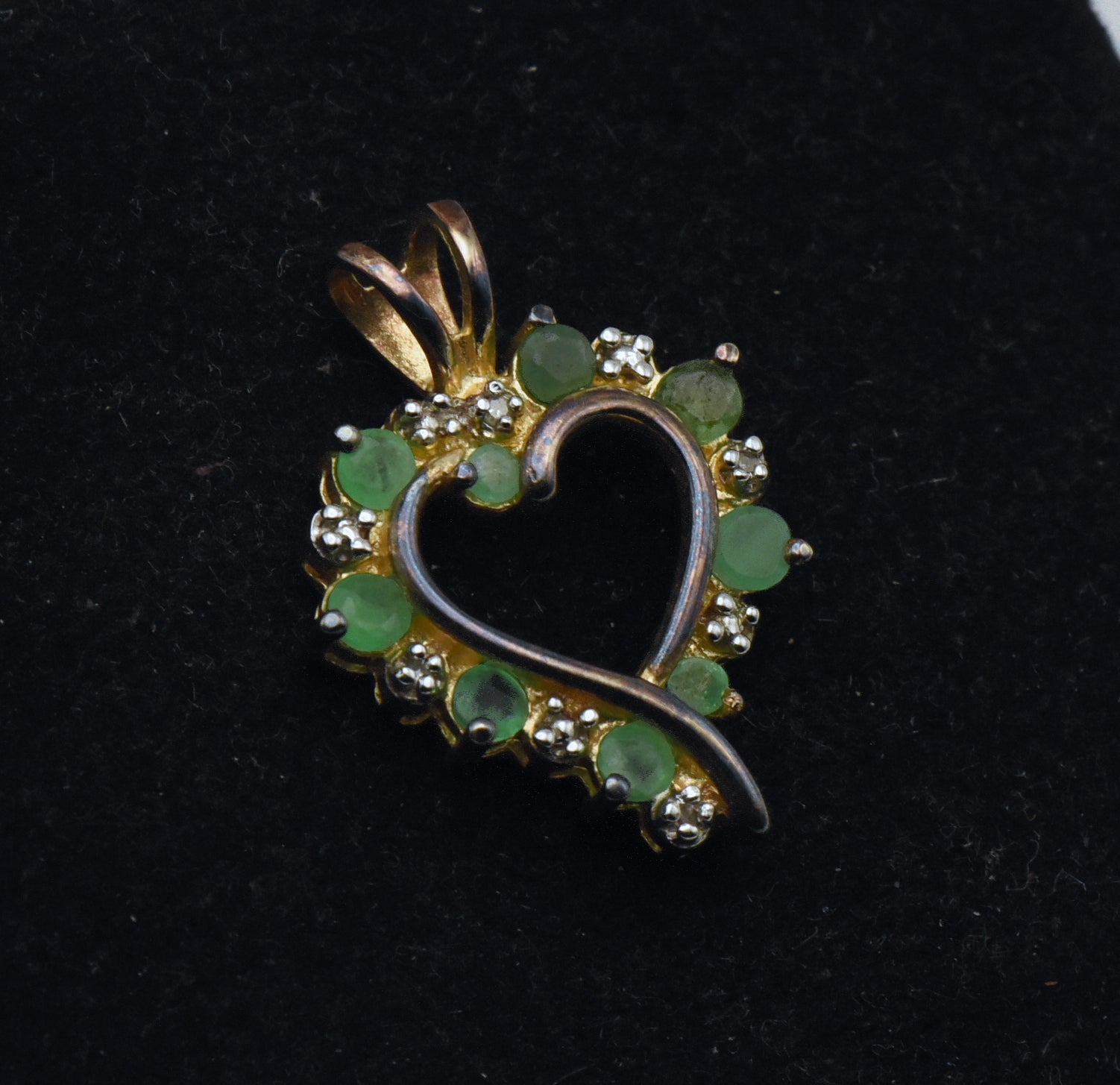 Ross-Simons - Vintage Emerald and Diamonds Gold Tone Sterling Silver Heart Pendant