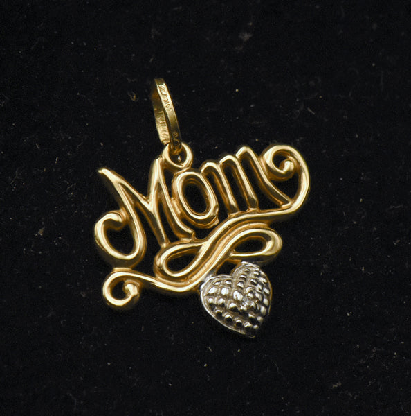 Vintage 14k Gold and Diamond "Mom" Pendant