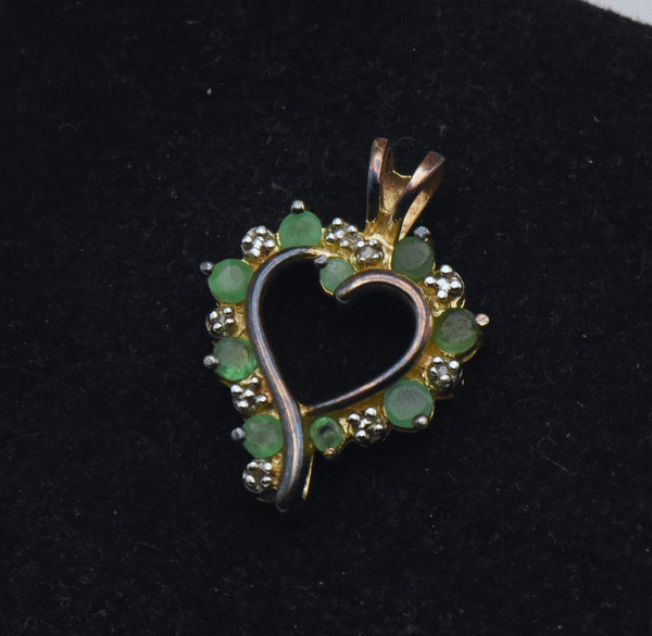 Ross-Simons - Vintage Emerald and Diamonds Gold Tone Sterling Silver Heart Pendant