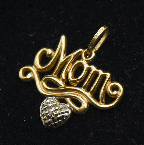 Vintage 14k Gold and Diamond "Mom" Pendant