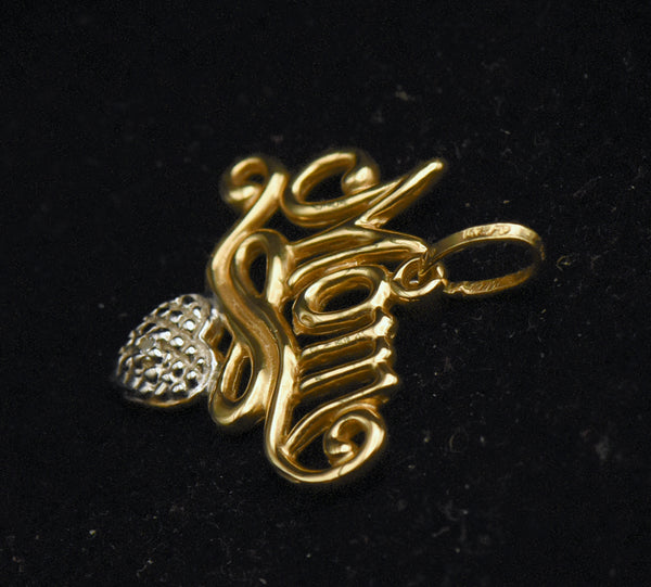 Vintage 14k Gold and Diamond "Mom" Pendant