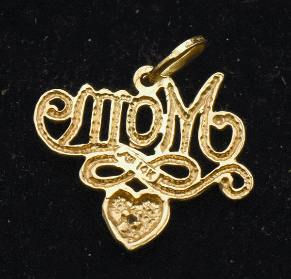 Vintage 14k Gold and Diamond "Mom" Pendant