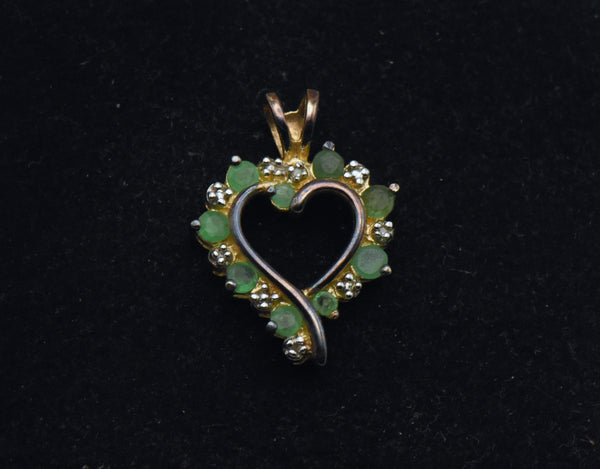 Ross-Simons - Vintage Emerald and Diamonds Gold Tone Sterling Silver Heart Pendant