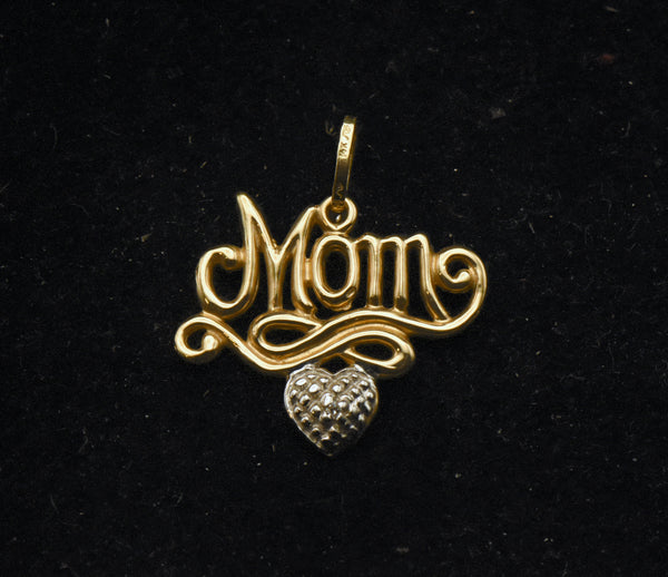 Vintage 14k Gold and Diamond "Mom" Pendant