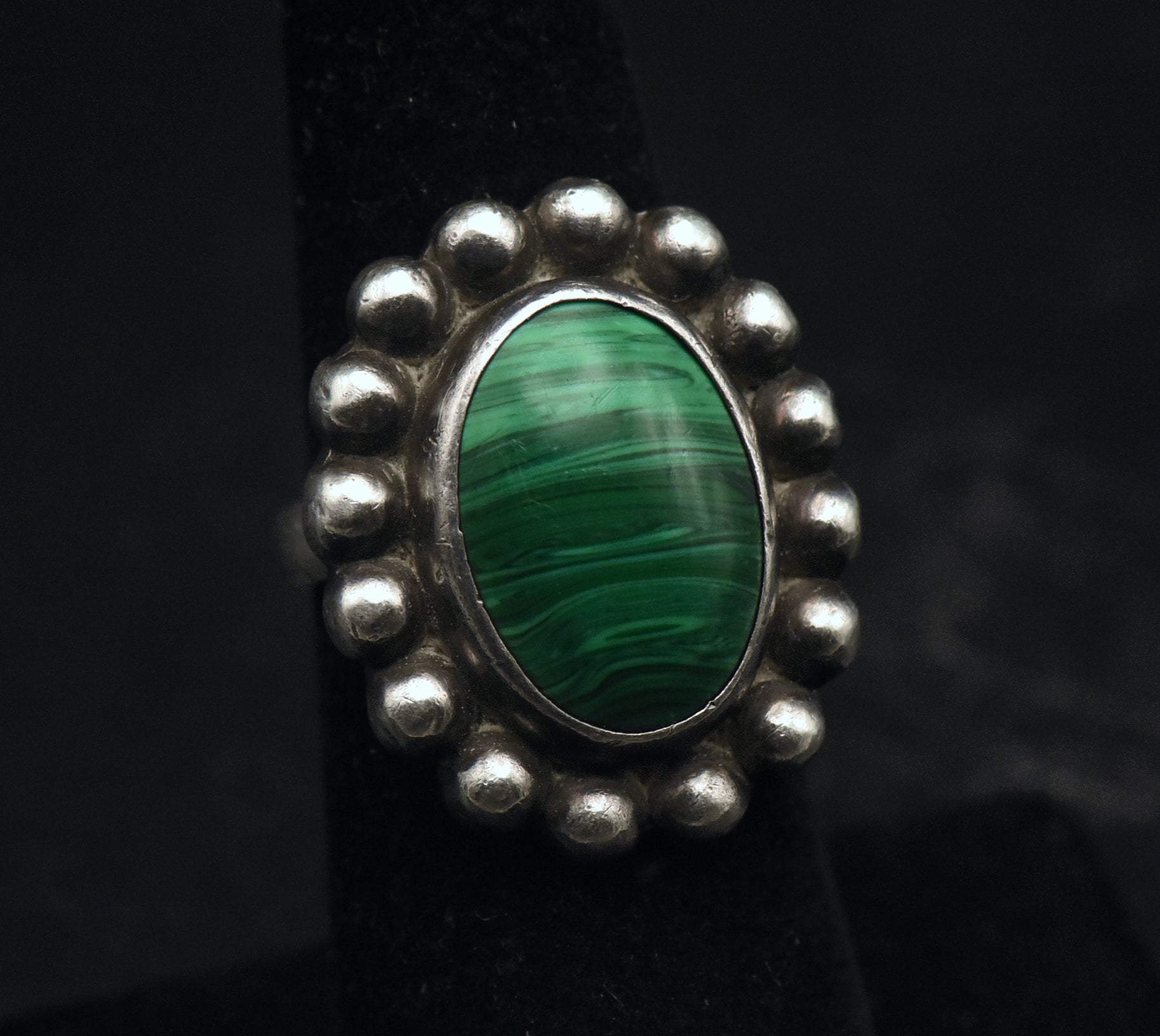 Vintage Sterling Silver Imitation Malachite Ring - Size 6