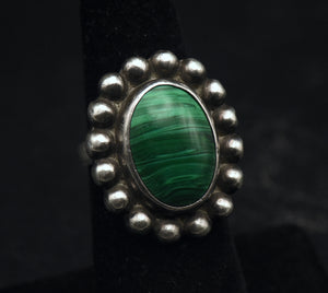 Vintage Sterling Silver Imitation Malachite Ring - Size 6