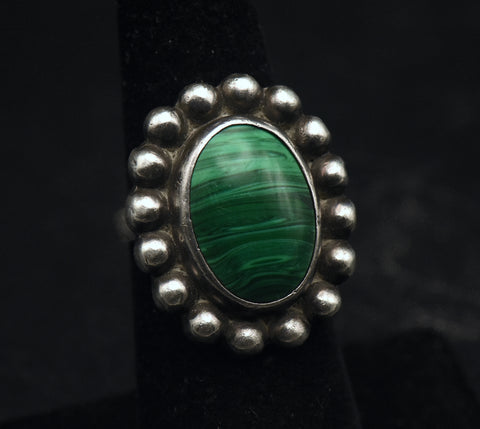 Vintage Sterling Silver Imitation Malachite Ring - Size 6