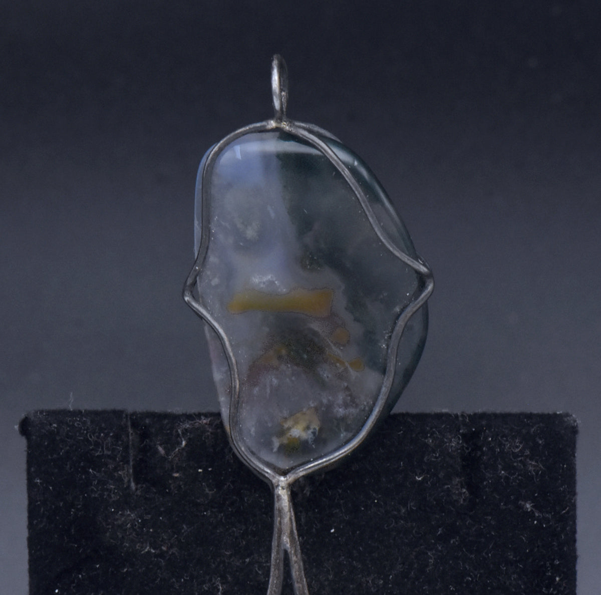 Handmade Vintage Moss Agate Sterling Silver Wire Wrapped Pendant