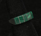 Vintage Handmade Silver Tone Metal Faux Malachite Ring - Size 7