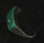 Vintage Handmade Silver Tone Metal Faux Malachite Ring - Size 7