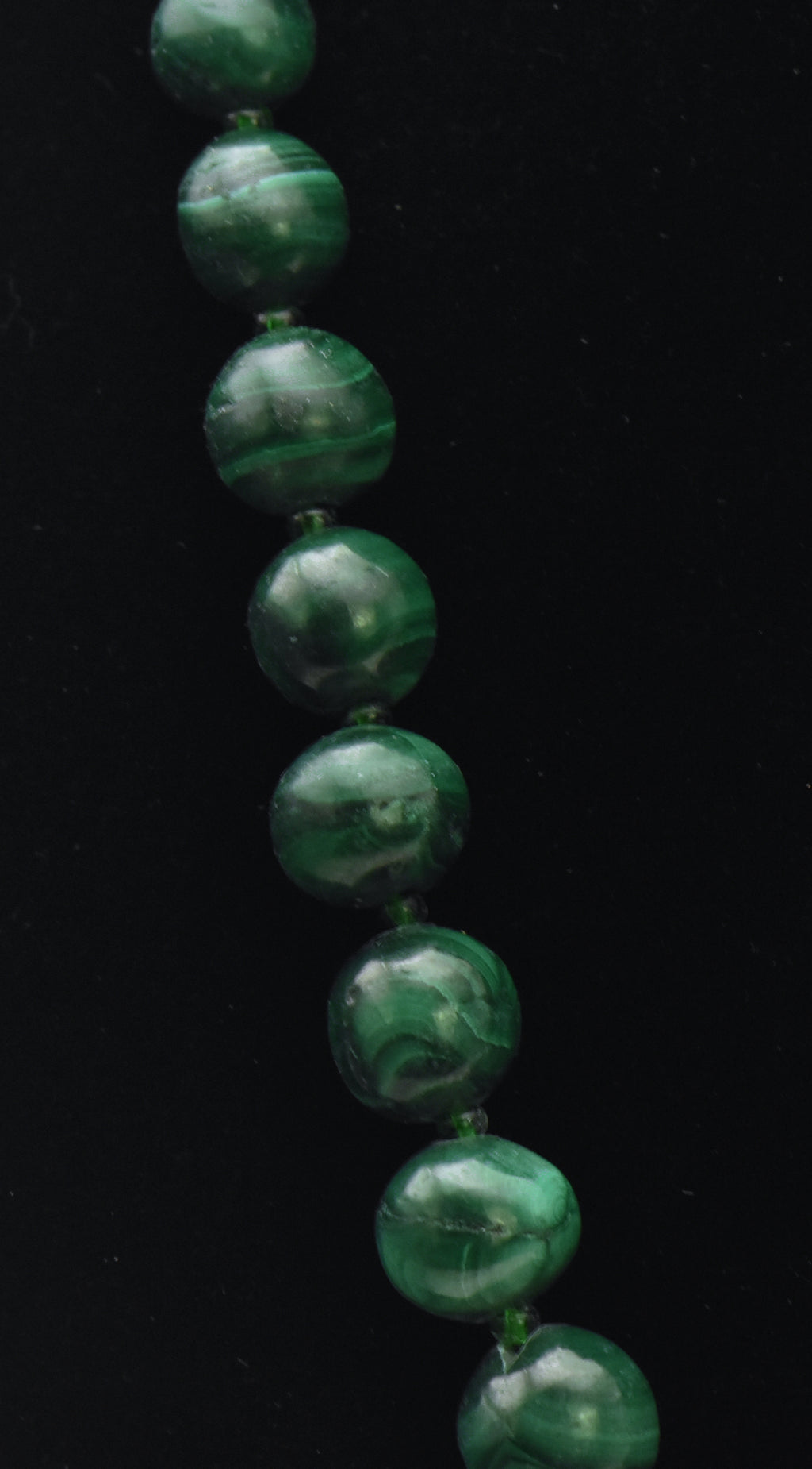 Vintage Hand Carved Malachite Bead Necklace - 21.5"