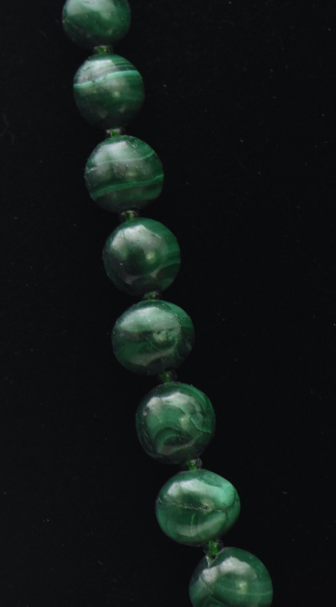 Vintage Hand Carved Malachite Bead Necklace - 21.5"