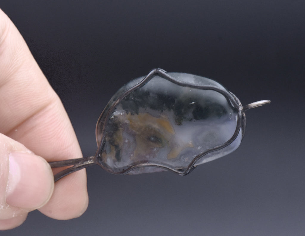 Handmade Vintage Moss Agate Sterling Silver Wire Wrapped Pendant