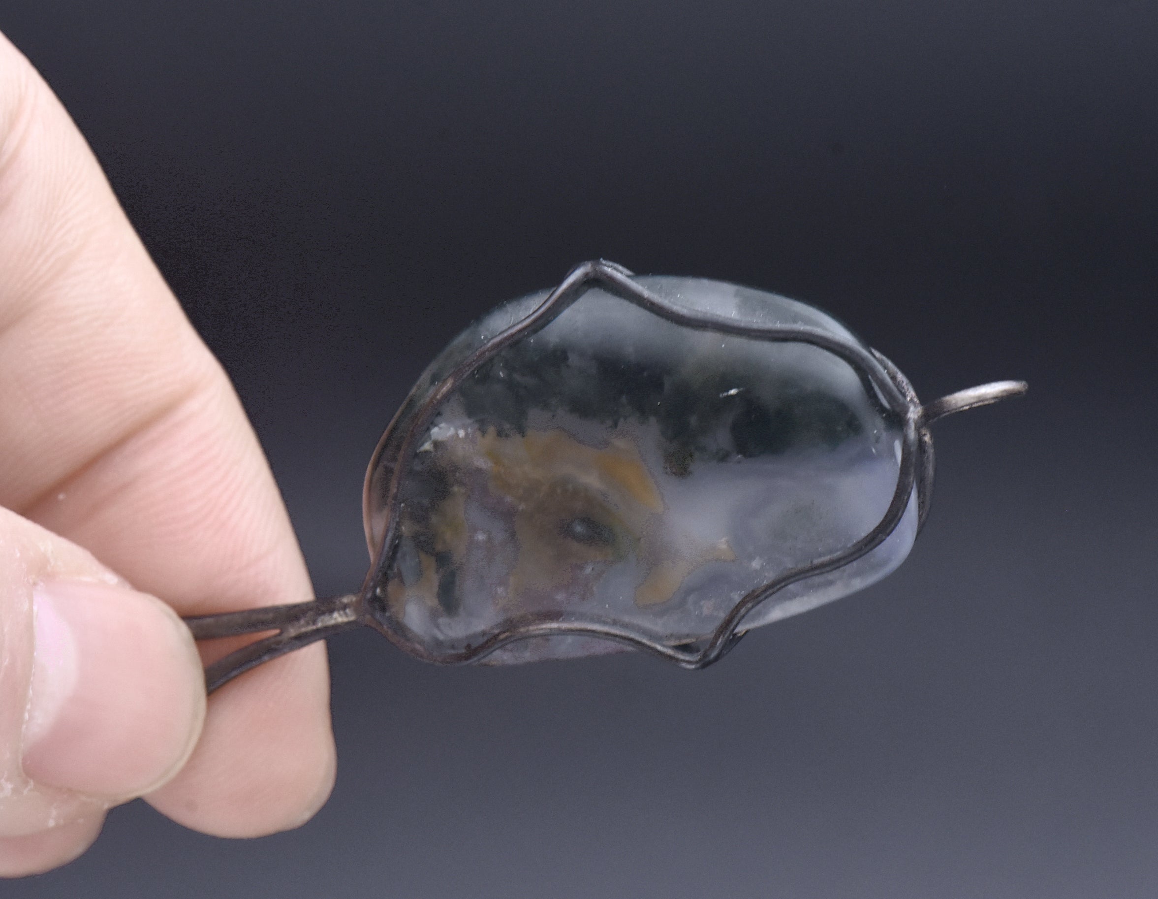 Handmade Vintage Moss Agate Sterling Silver Wire Wrapped Pendant