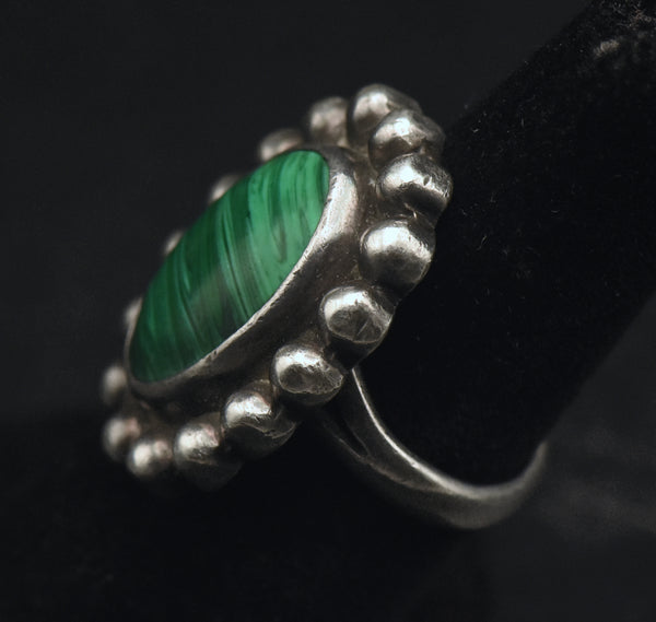 Vintage Sterling Silver Imitation Malachite Ring - Size 6