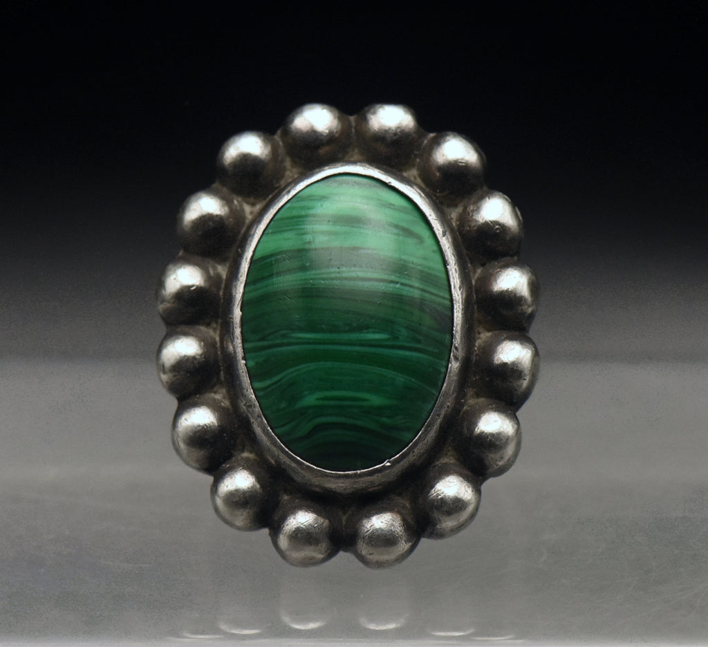 Vintage Sterling Silver Imitation Malachite Ring - Size 6