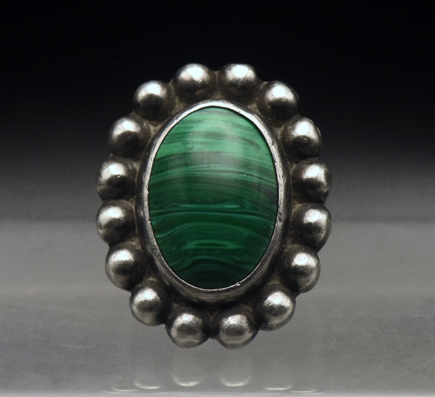 Vintage Sterling Silver Imitation Malachite Ring - Size 6