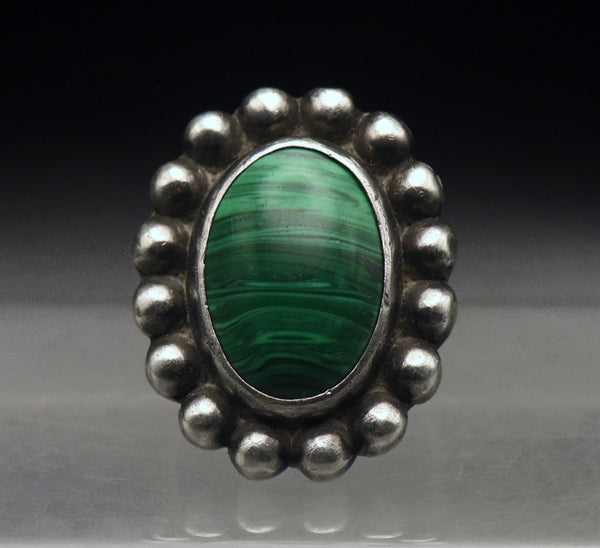 Vintage Sterling Silver Imitation Malachite Ring - Size 6