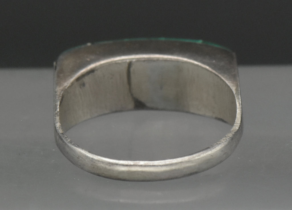 Vintage Handmade Silver Tone Metal Faux Malachite Ring - Size 7