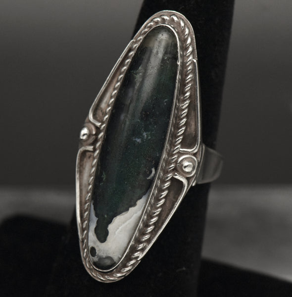 Vintage Moss Agate Sterling Silver Ring - Size 5.5