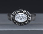 Sterling Silver Cubic Zirconia and Marcasite Ring - Size 6