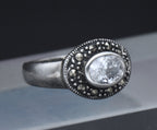 Sterling Silver Cubic Zirconia and Marcasite Ring - Size 6