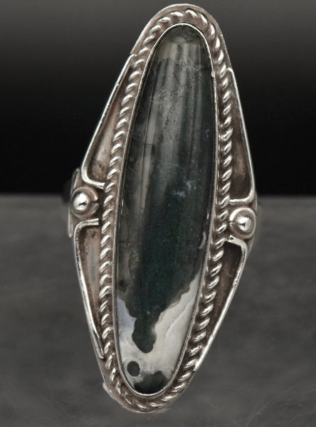 Vintage Moss Agate Sterling Silver Ring - Size 5.5