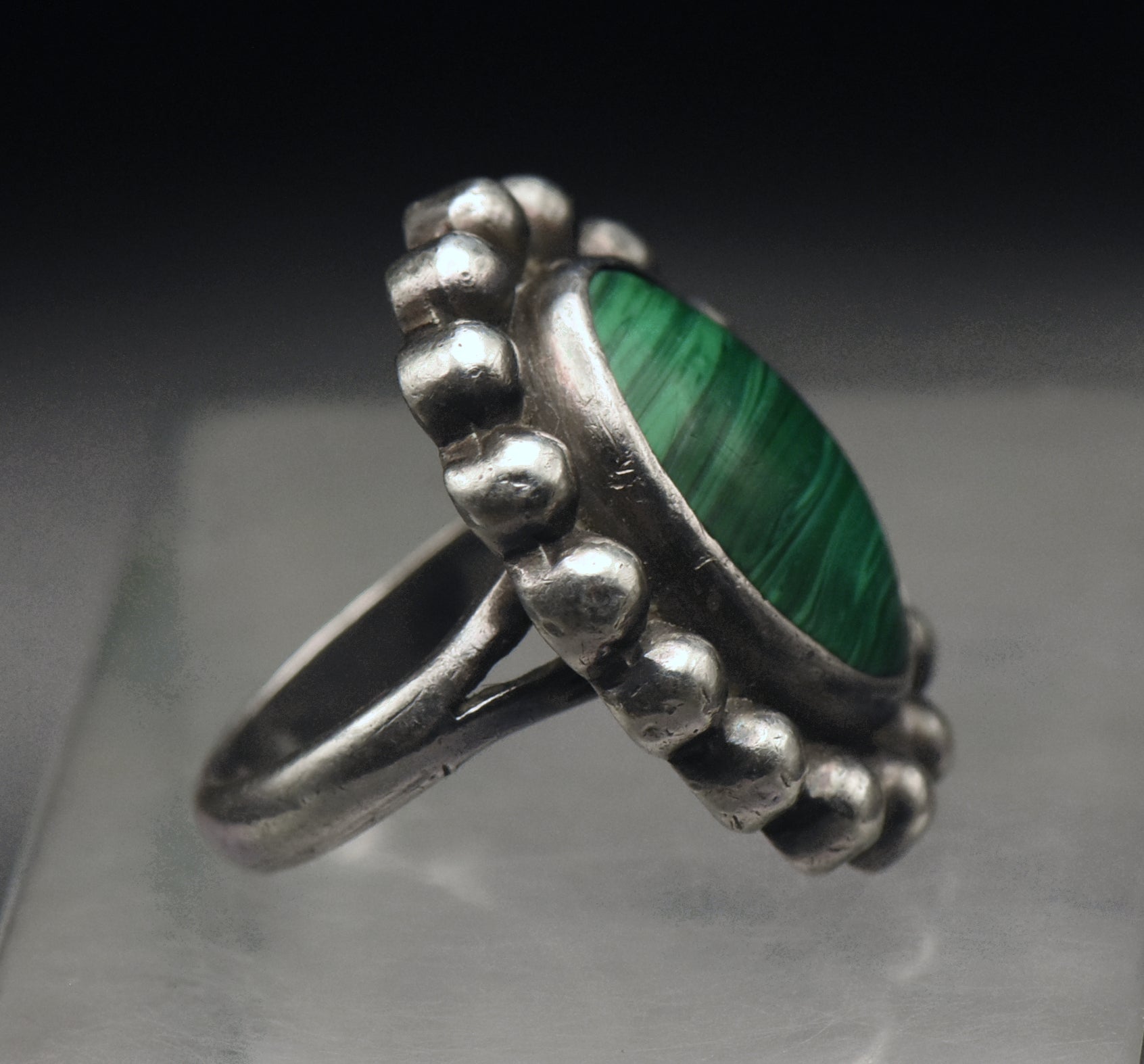Vintage Sterling Silver Imitation Malachite Ring - Size 6