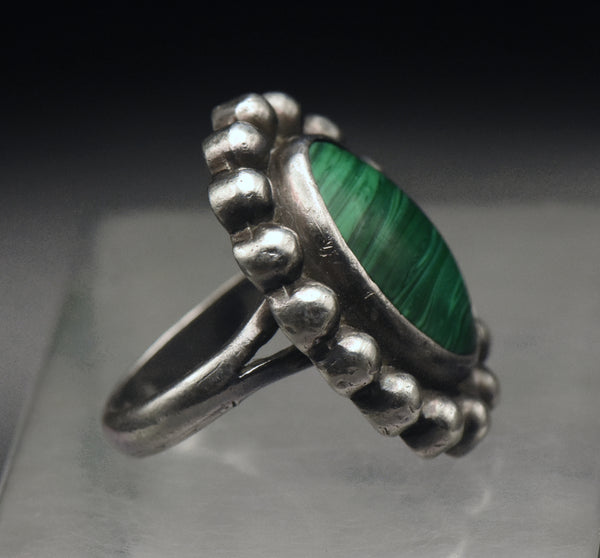 Vintage Sterling Silver Imitation Malachite Ring - Size 6