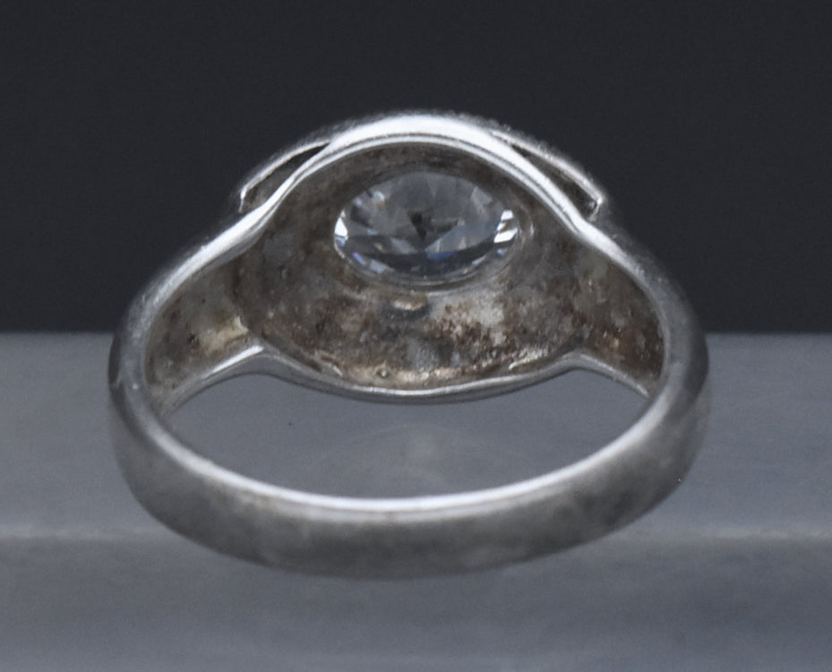 Sterling Silver Cubic Zirconia and Marcasite Ring - Size 6