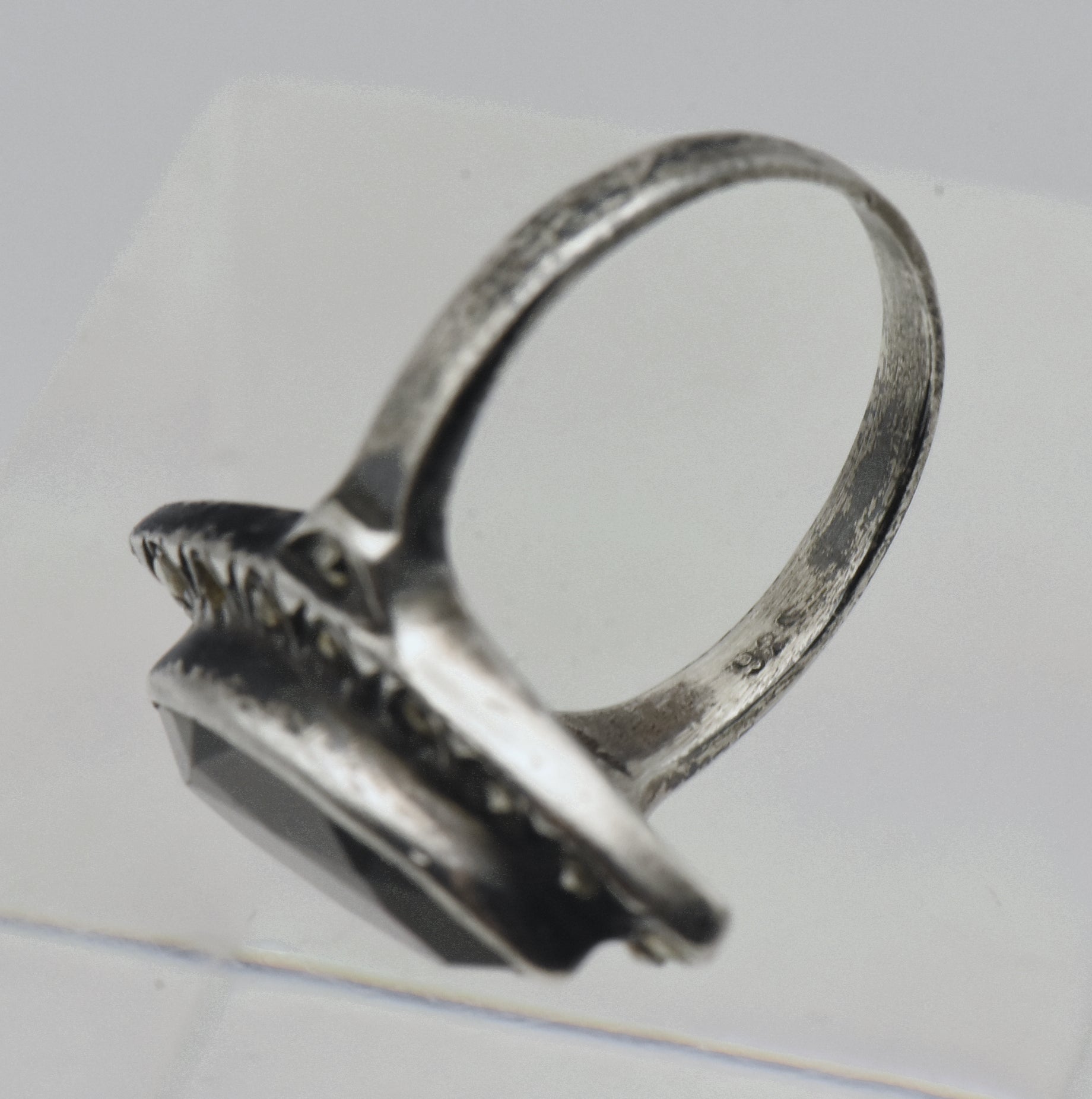 Vintage Sterling Silver Black Onyx and Marcasite Ring - Size 8