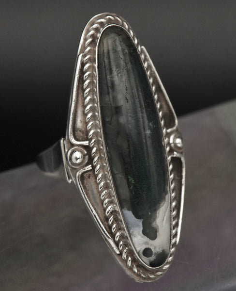 Vintage Moss Agate Sterling Silver Ring - Size 5.5