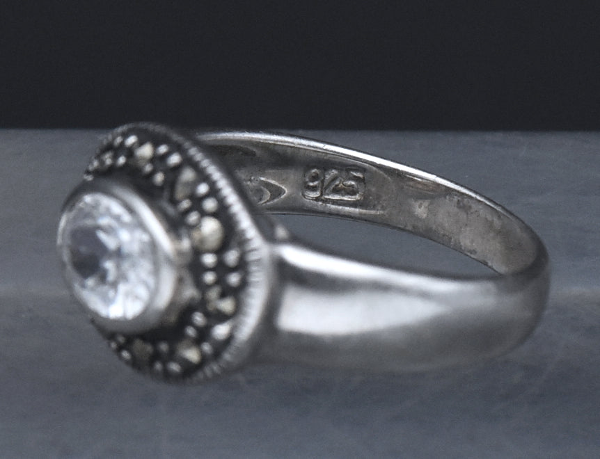 Sterling Silver Cubic Zirconia and Marcasite Ring - Size 6