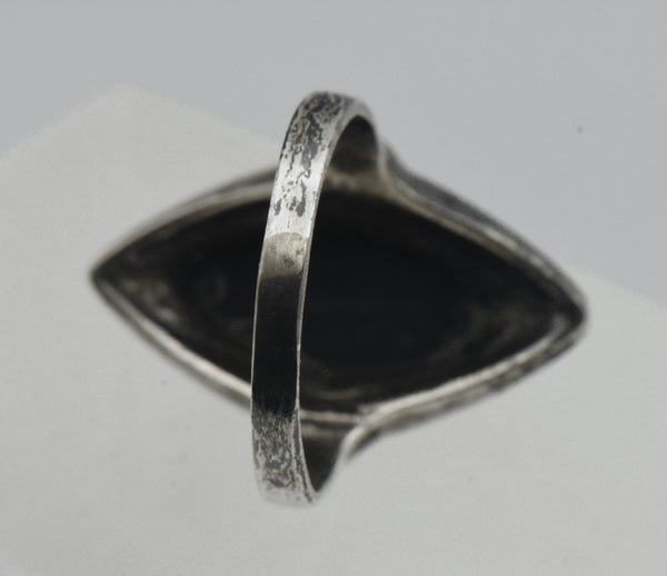 Vintage Sterling Silver Black Onyx and Marcasite Ring - Size 8