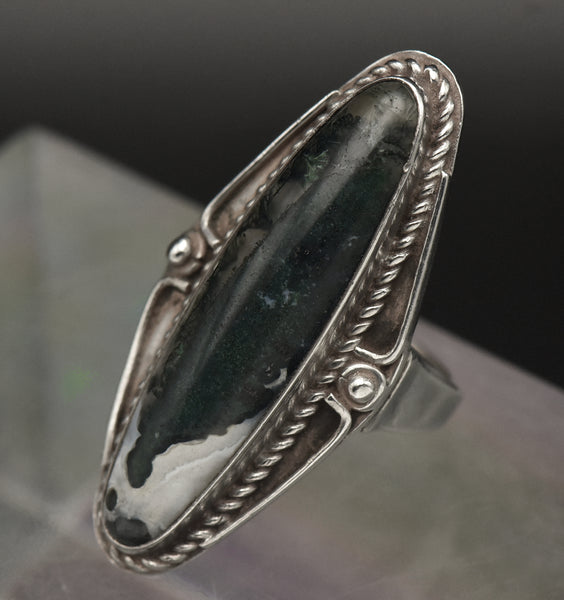 Vintage Moss Agate Sterling Silver Ring - Size 5.5