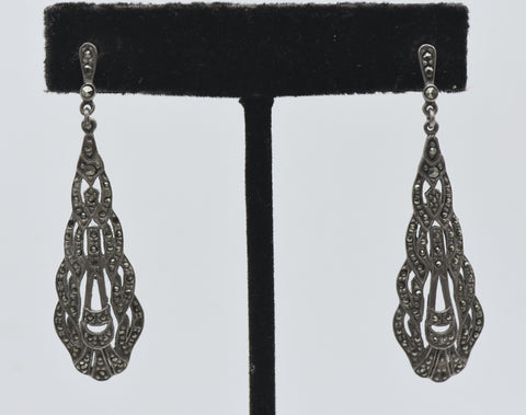 Vintage Sterling Silver Marcasite Dangle Earrings