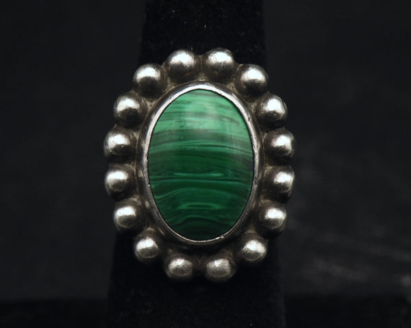 Vintage Sterling Silver Imitation Malachite Ring - Size 6