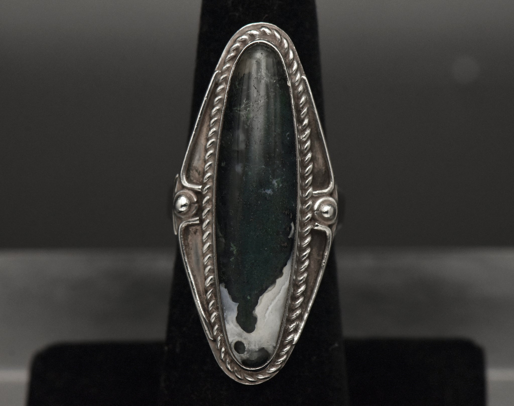 Vintage Moss Agate Sterling Silver Ring - Size 5.5