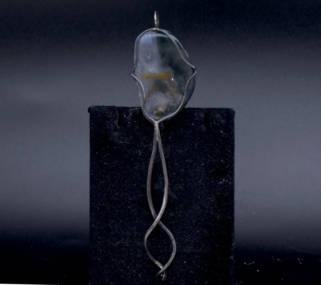 Handmade Vintage Moss Agate Sterling Silver Wire Wrapped Pendant