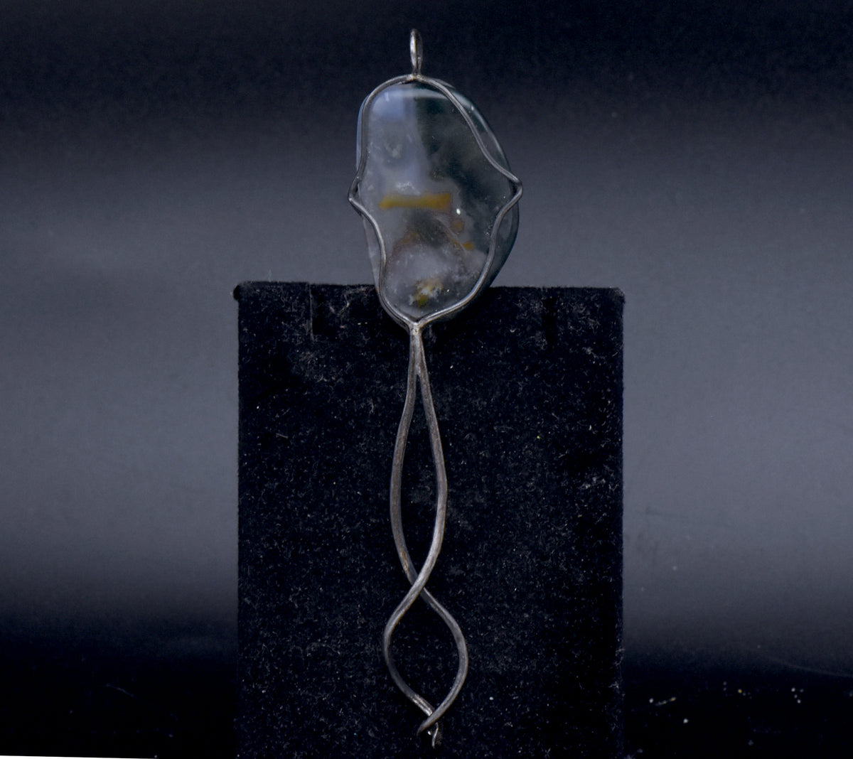 Handmade Vintage Moss Agate Sterling Silver Wire Wrapped Pendant