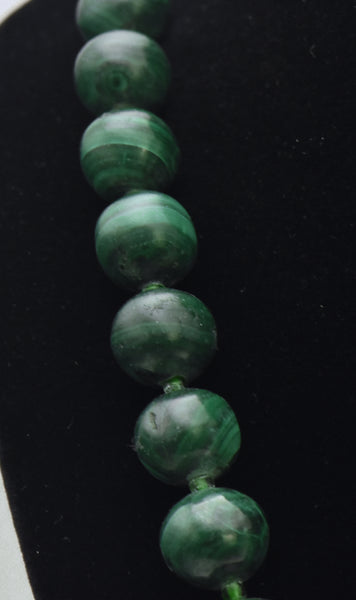 Vintage Hand Carved Malachite Bead Necklace - 27.5"