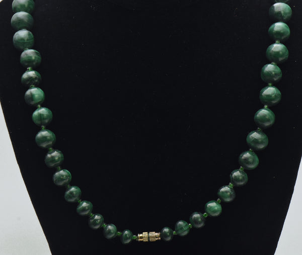 Vintage Hand Carved Malachite Bead Necklace - 27.5"