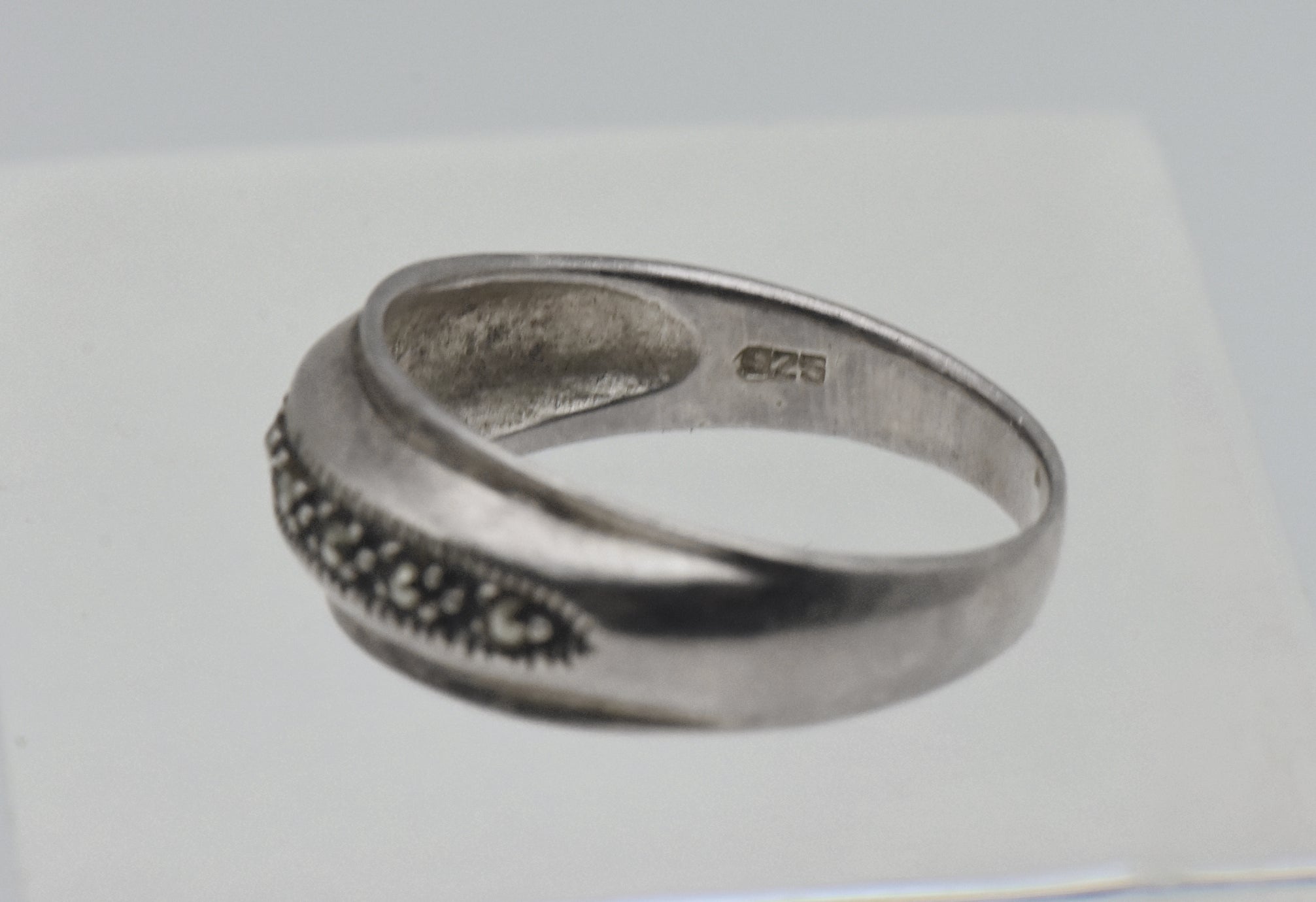 Vintage Sterling Silver Marcasite Domed Band - Size 10